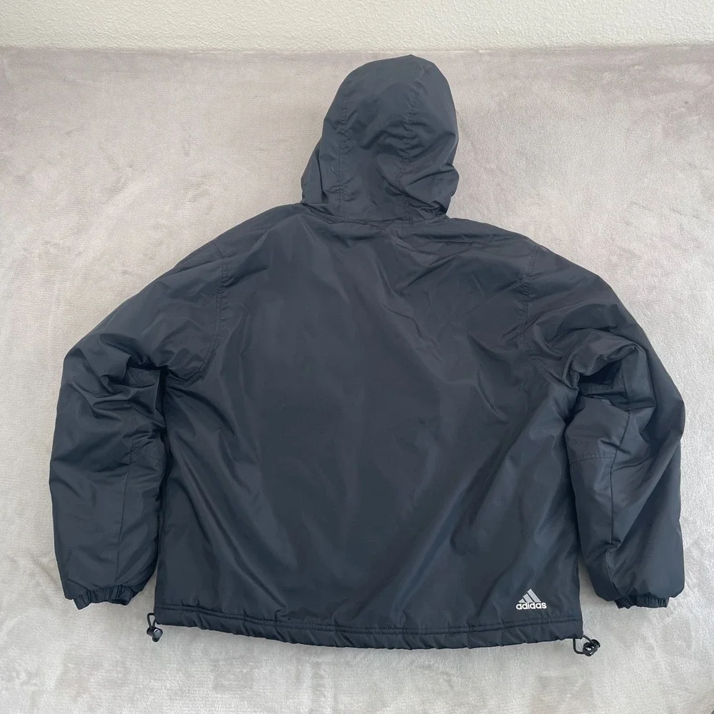 Vintage Adidas Full Zip Quilt Lined‎ Jacket Men Large Black Hooded Cinch Waist